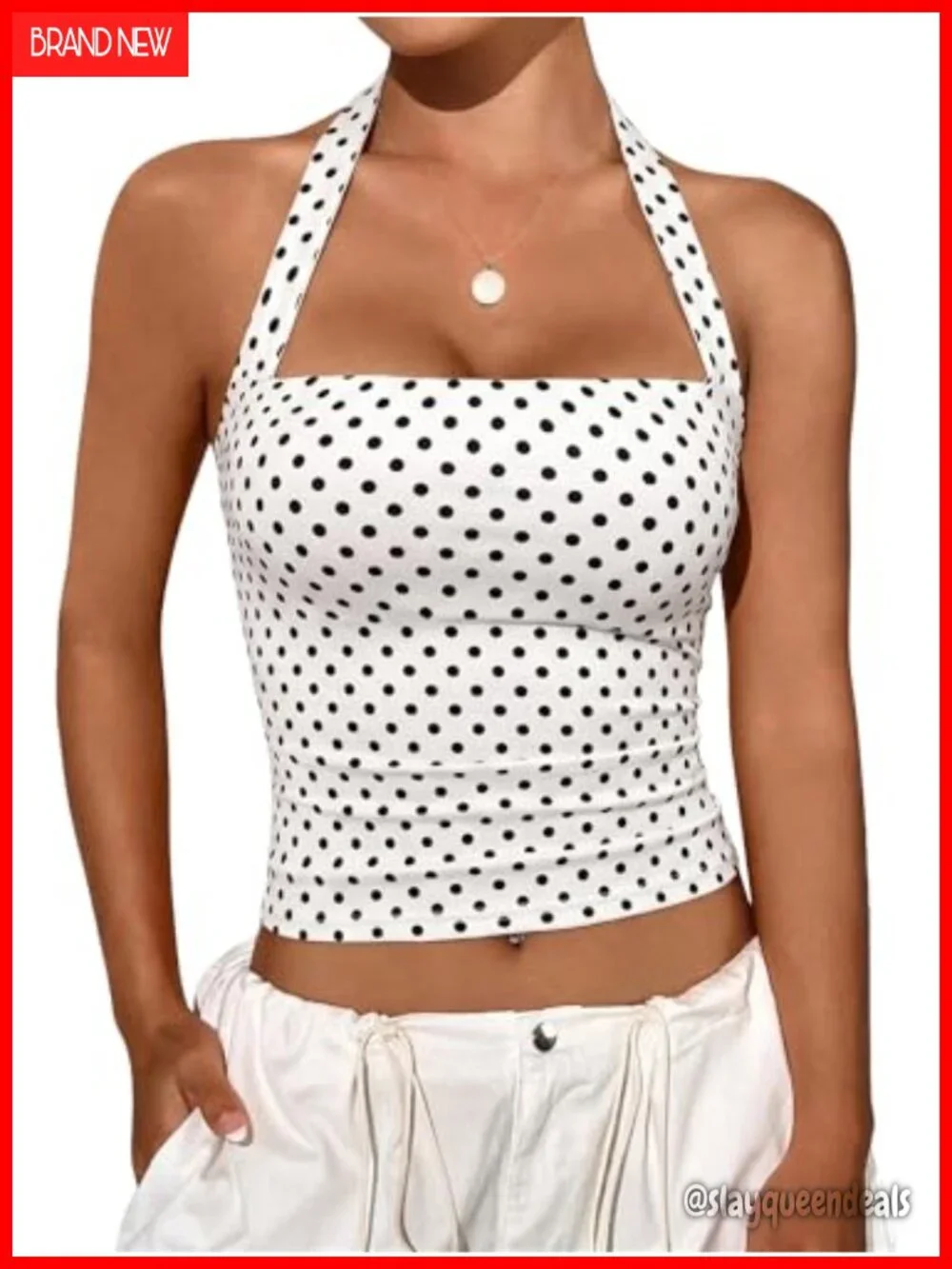 Polka Dot Halter Crop Top Sleeveless Corset Y2K Tank Top